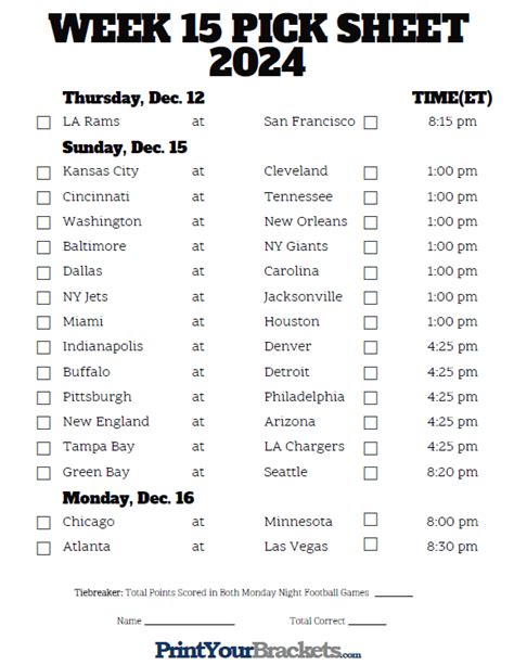 week 15 printable NFL brackets